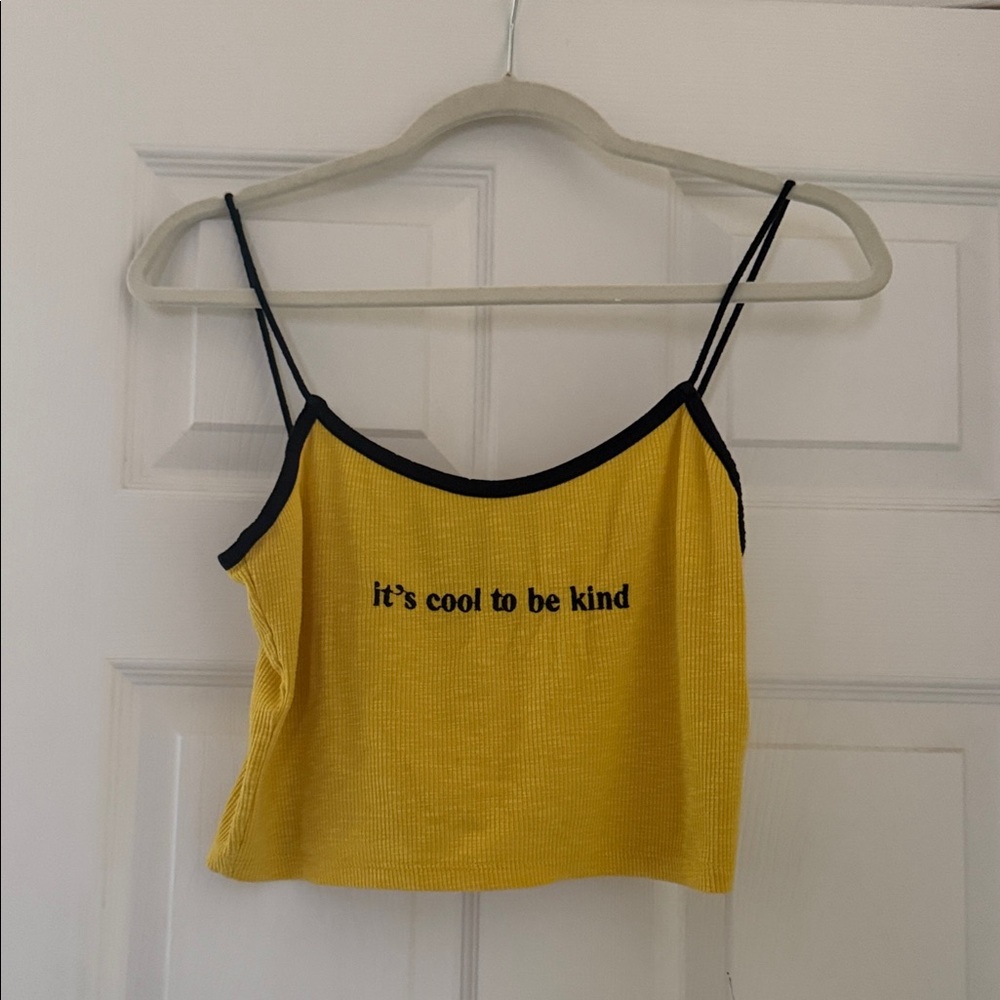 Topshop yellow crop tank “it’s cool to be kind”